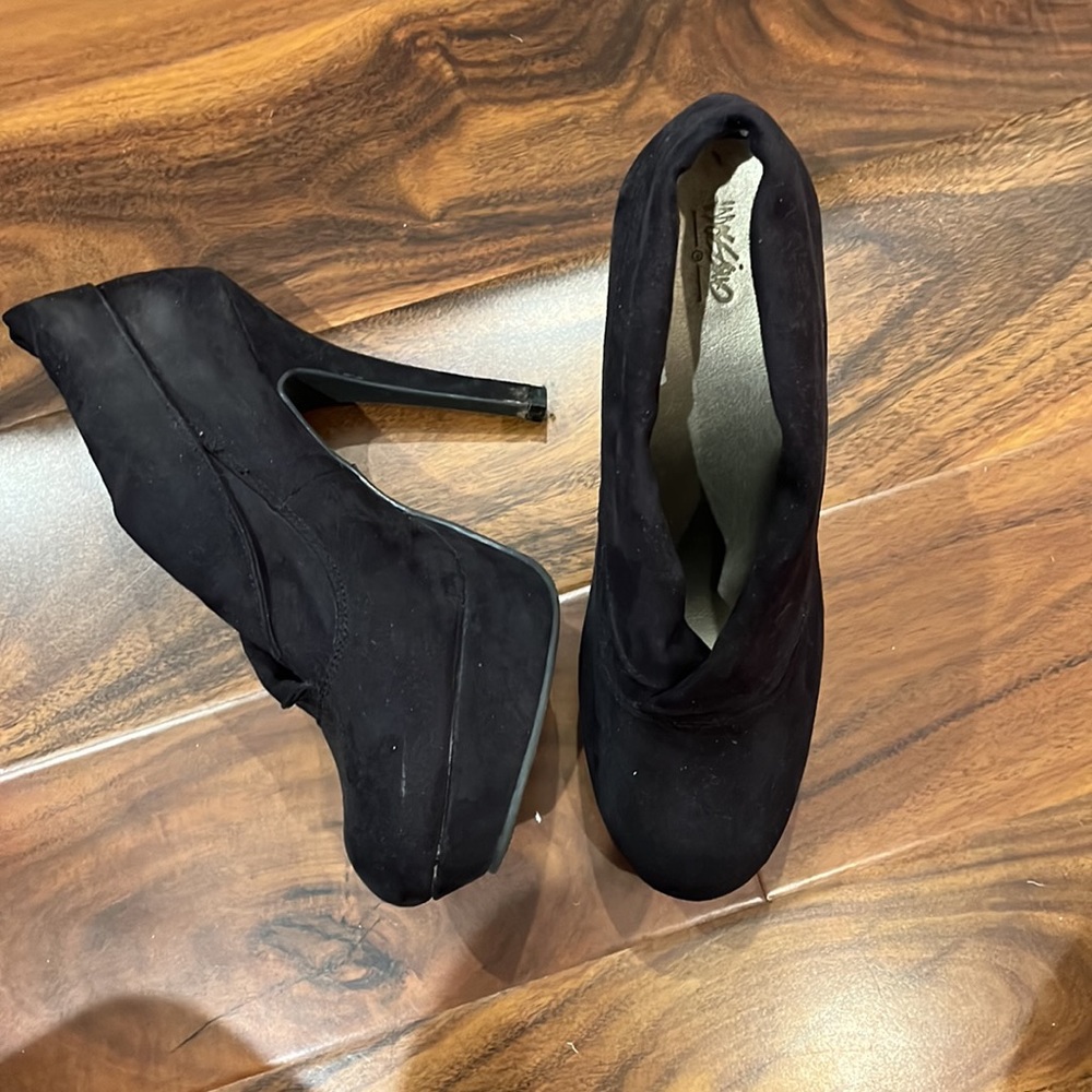 Suede-like Black Bootie Heels